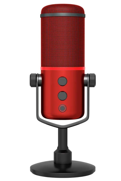 3D рендеринг красного студийного конденсатора микрофона на белом фоне — стоковое фото