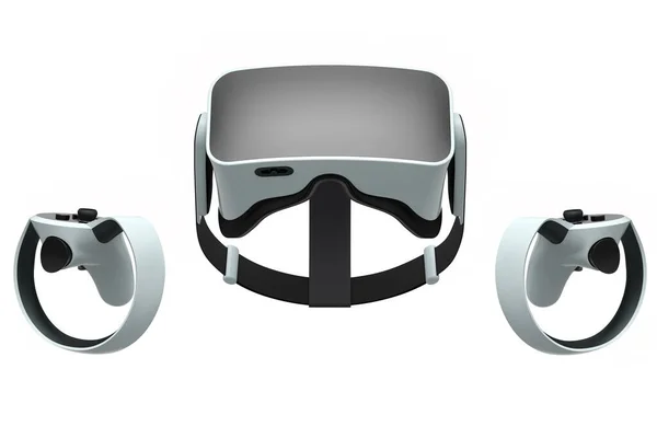 Lunettes et contrôleurs de réalité virtuelle pour jeux en ligne sur fond blanc — Photo
