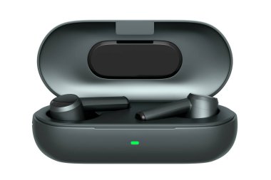 Çalışmalar ya da dinleme hizmetleri için kablosuz kulaklıkların 3D görüntülenmesi