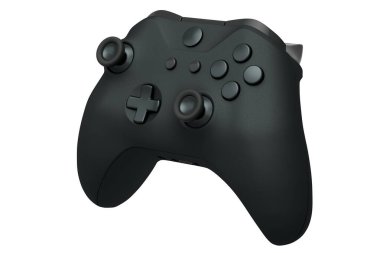 Beyaz arkaplanda gerçekçi bir siyah video oyunu denetleyici