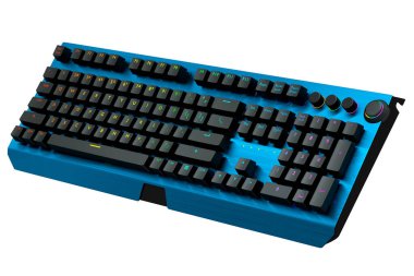 Blue computer keyboard with rgb colors isolated on white background. clipart