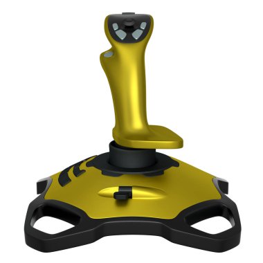 Uçuş simülatörü için gerçekçi joystick beyaz arkaplanda izole edildi