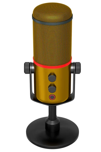 3D rendering of yellow studio condenser microphone isolated on white background — Stock Photo, Image