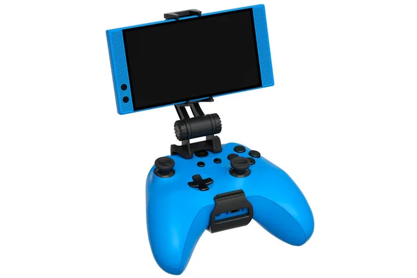 白い背景に携帯電話でゲームをプレイするための現実的な青ジョイスティック — ストック写真