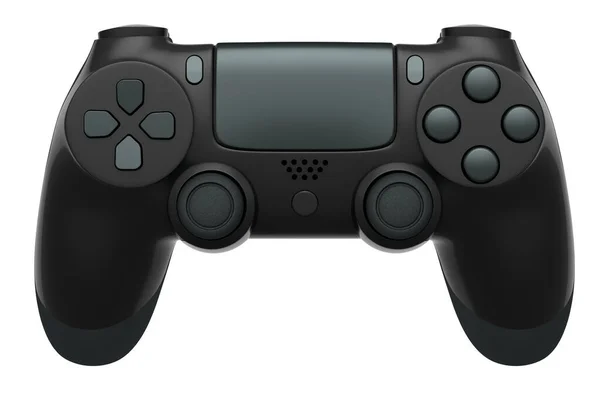 Реалистичный черный контроллер видеоигр на белом фоне — стоковое фото