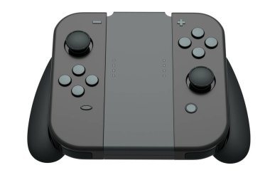 Beyaz arkaplandaki dokunmatik ekrana bağlı taşınabilir video oyun denetleyicileri