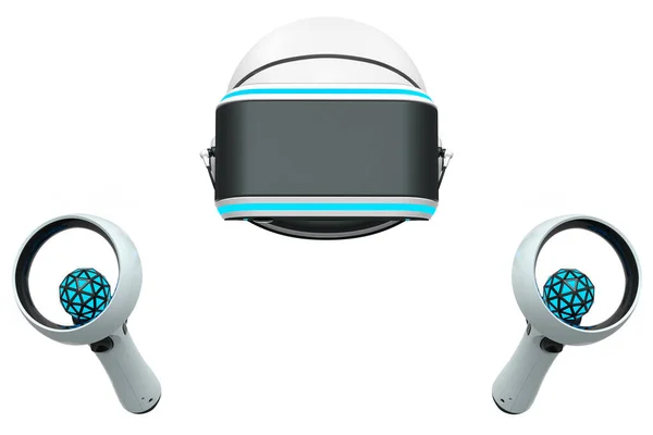Gafas y controladores de realidad virtual para juegos en línea sobre fondo blanco — Foto de Stock