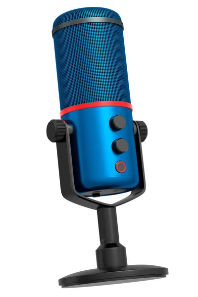 Rendu 3D du microphone à condensateur studio bleu isolé sur fond blanc — Photo