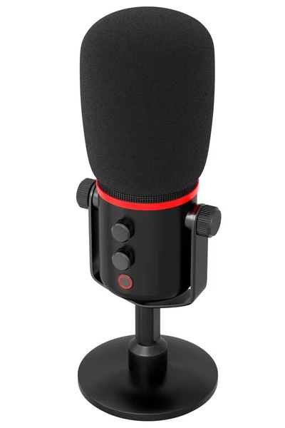 Rendu 3D du microphone noir à condensateur de studio isolé sur fond blanc — Photo