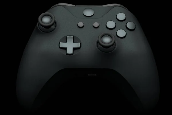 Реалистичный черный джойстик для контроллера видеоигр на черном фоне — стоковое фото