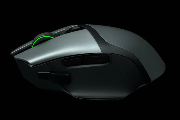 Modern wireless gaming computer mouse isolated on black background — Stock Photo, Image