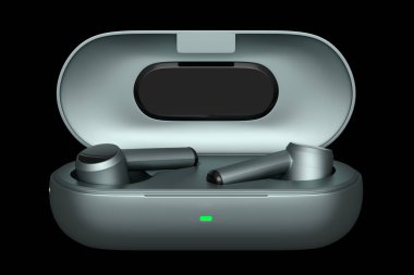 Çalışmalar ya da dinleme hizmetleri için kablosuz kulaklıkların 3D görüntülenmesi