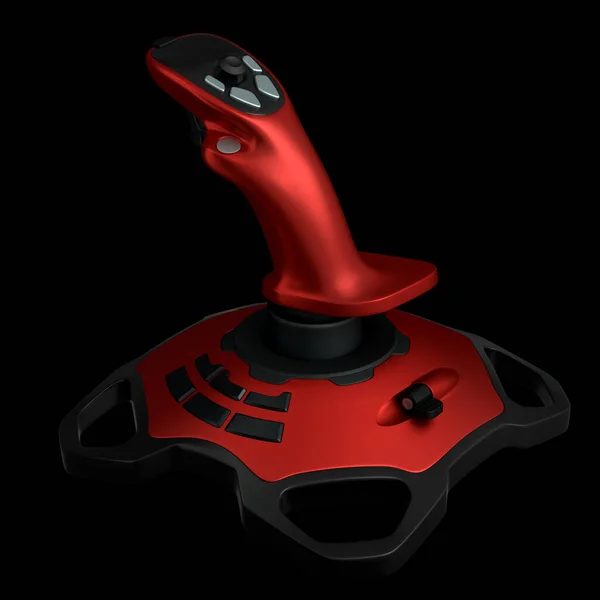 Realistische joystick voor vluchtsimulator geïsoleerd op zwarte achtergrond — Stockfoto