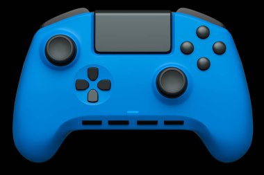 Siyah arkaplandaki video oyunu denetleyicisi için gerçekçi mavi joystick