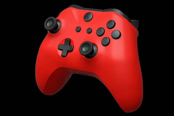 Realistischer roter Steuerknüppel für Videospielcontroller auf schwarzem Hintergrund — Stockfoto
