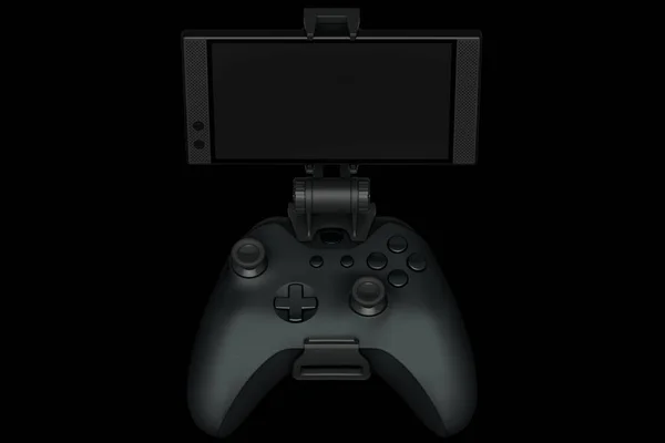 Joystick realista para jogar jogos em um telefone celular em fundo preto — Fotografia de Stock
