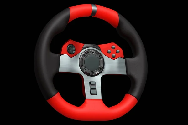 Realistic leather steering wheel isolated on a black background. — Stock Photo, Image