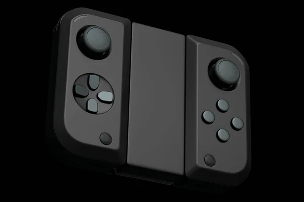 黒の背景にタッチスクリーンに接続されたポータブルビデオゲームコントローラ — ストック写真