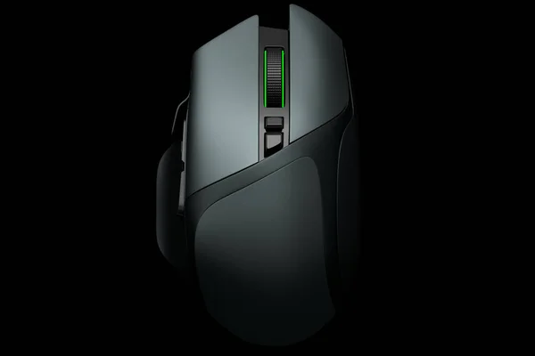 Moderne draadloze gaming computer muis geïsoleerd op zwarte achtergrond — Stockfoto