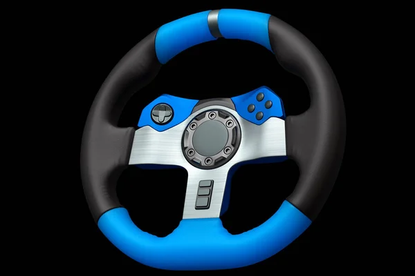 Realistic leather steering wheel isolated on a black background. — Stock Photo, Image
