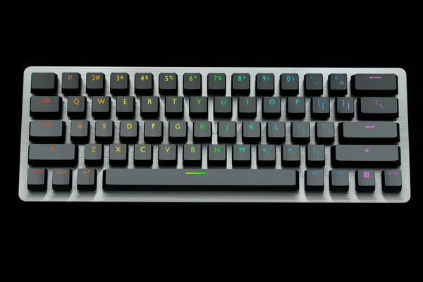 Teclado de ordenador negro con colores rgb aislados sobre fondo negro. —  Fotos de Stock