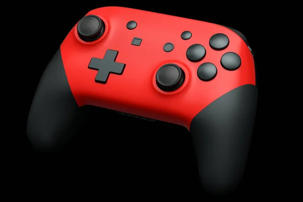 Joystick rosso realistico per controller di videogiochi su sfondo nero — Foto Stock