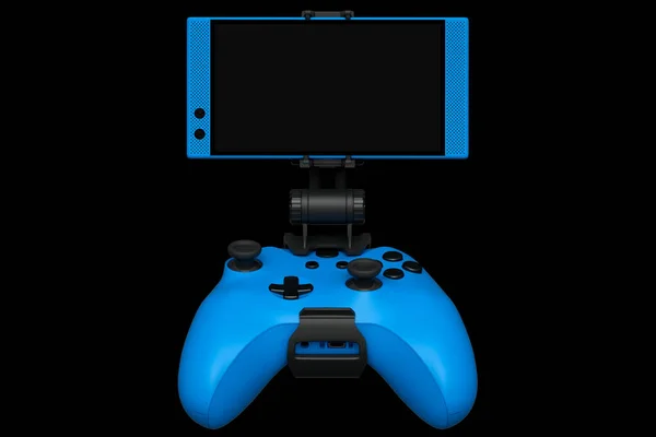 Realistic blue joystick for playing games on a mobile phone on black background — Stock Photo, Image