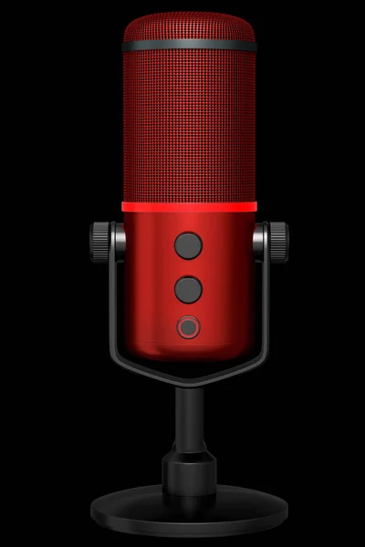 Rendu 3D du microphone à condensateur rouge du studio isolé sur fond noir — Photo