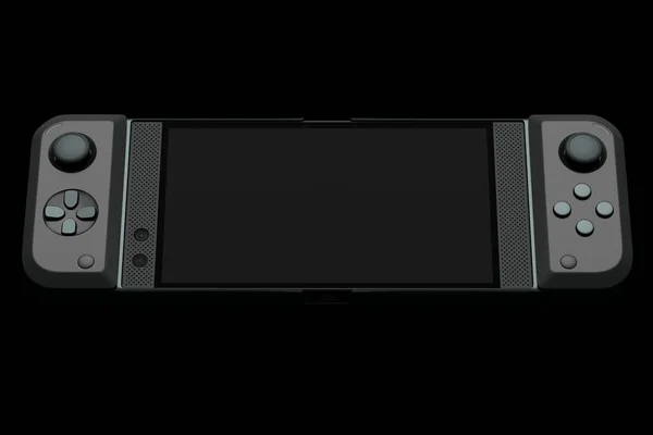 Realistyczne kontrolery gier wideo podłączone do telefonu komórkowego na czarnym tle — Zdjęcie stockowe