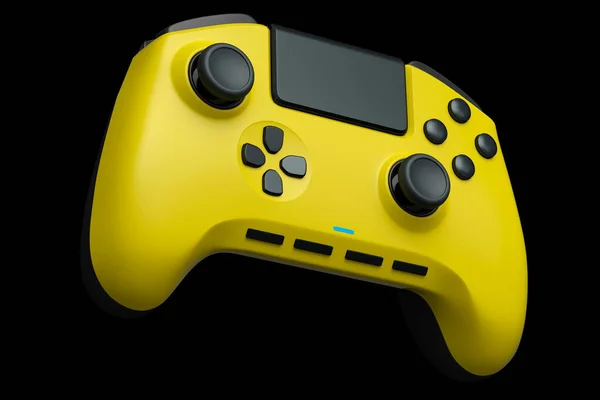 Realistyczny żółty joystick do kontrolera gier wideo na czarnym tle — Zdjęcie stockowe