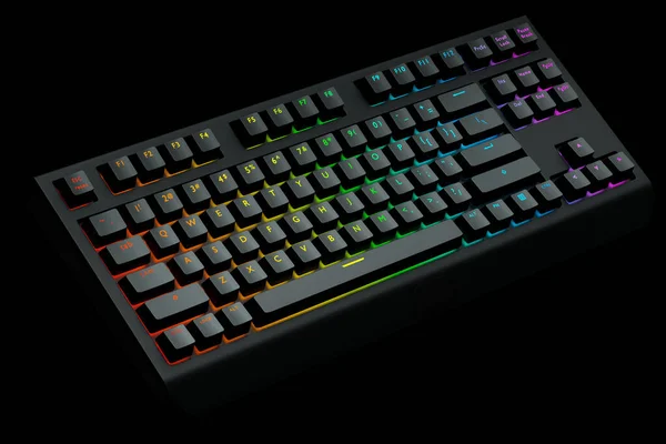 Чорна клавіатура комп'ютера з кольорами rgb ізольовані на чорному фоні . — стокове фото