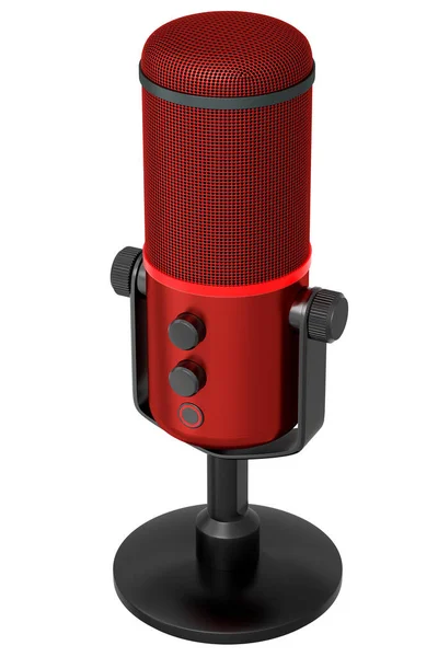 Rendu 3D du microphone à condensateur rouge du studio isolé sur fond blanc — Photo