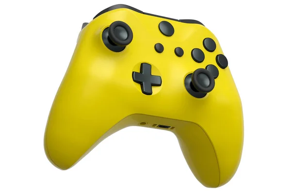現実的な黄色のビデオゲームジョイスティック上の白い背景 — ストック写真
