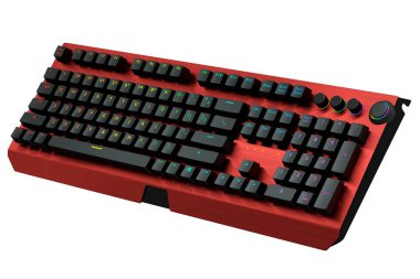 Red computer keyboard with rgb colors isolated on white background. clipart