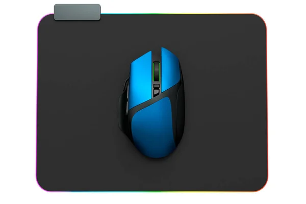 Souris moderne d'ordinateur de jeu sur le pad professionnel sur fond blanc — Photo