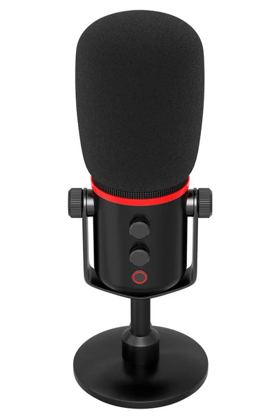 Rendering 3D del microfono a condensatore in studio nero isolato su sfondo bianco — Foto Stock