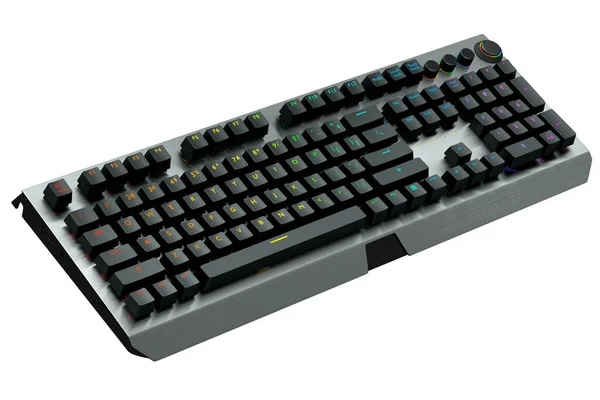 Zwarte computer toetsenbord met rgb kleuren geïsoleerd op witte achtergrond. — Stockfoto