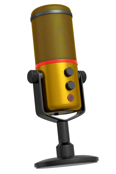 Renderização Microfone Condensador Estúdio Amarelo Isolado Fundo Branco Conceito Jogos — Fotografia de Stock
