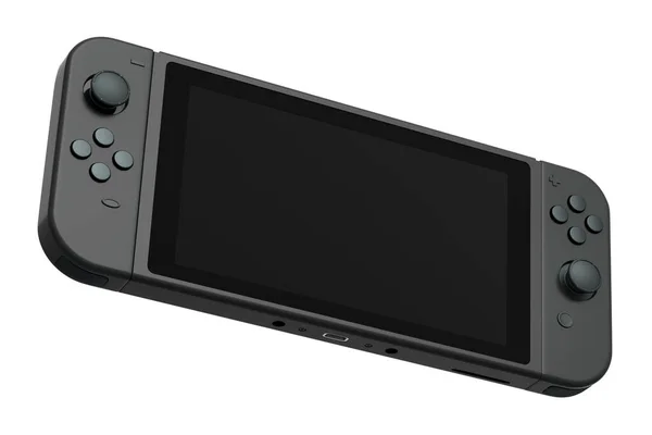 白い背景に携帯電話に接続されている現実的なビデオゲームコントローラ オンラインゲームのためのスマートフォン用ゲームパッドの3Dレンダリング — ストック写真
