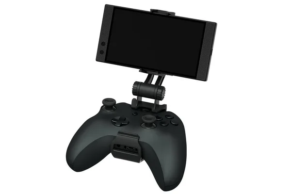 白い背景に携帯電話でゲームをプレイするための現実的なジョイスティック ビデオゲームストリーミングコンセプトの3Dレンダリング — ストック写真