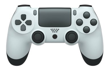 Beyaz arka planda gerçekçi bir oyun kumandası. Bulut oyunu ve oyun alanı çalışma alanı konsepti için 3 boyutlu görüntüleme