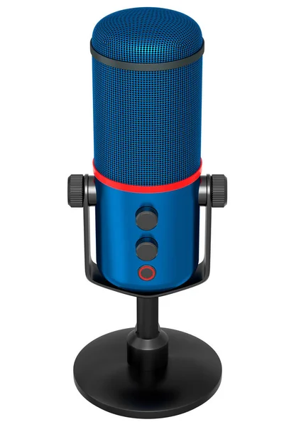 Rendu Microphone Condensateur Studio Bleu Isolé Sur Fond Blanc Concept — Photo