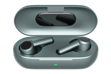 Çalışmalar ya da dinleme hizmetleri için kablosuz kulaklıkların 3D görüntülenmesi