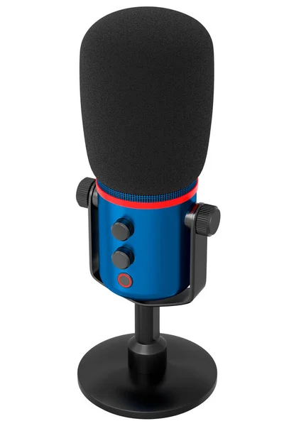 Rendu 3D du microphone à condensateur studio bleu isolé sur fond blanc — Photo