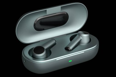 Çalışmalar ya da dinleme hizmetleri için kablosuz kulaklıkların 3D görüntülenmesi