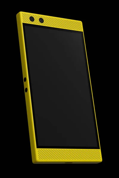 Vista frontal del smartphone amarillo con pantalla vacía, concepto de juego móvil —  Fotos de Stock