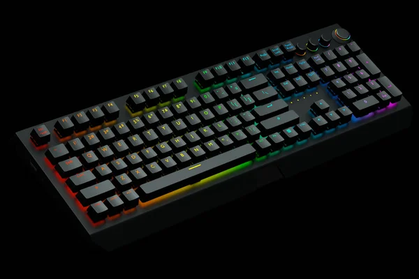 Clavier d'ordinateur avec couleurs rgb isolé sur fond noir. — Photo