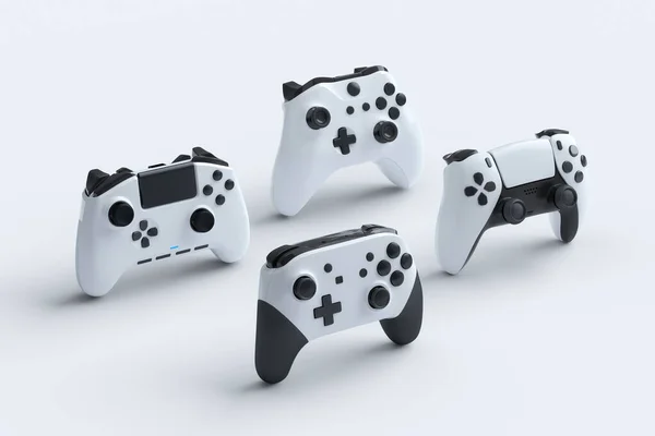 Conjunto de joysticks gamer em pé ou gamepads no fundo branco — Fotografia de Stock