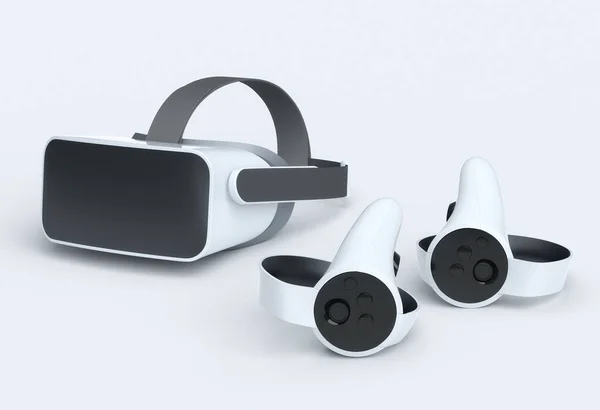 Gafas y controladores de realidad virtual para juegos en línea sobre fondo blanco —  Fotos de Stock