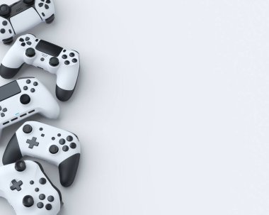 Beyaz arkaplanda yalan söyleyen oyun kumandaları ya da oyun koruyucuları